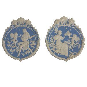 Set of Two Love and Mythology Blue German Jasperware Wall Plaques